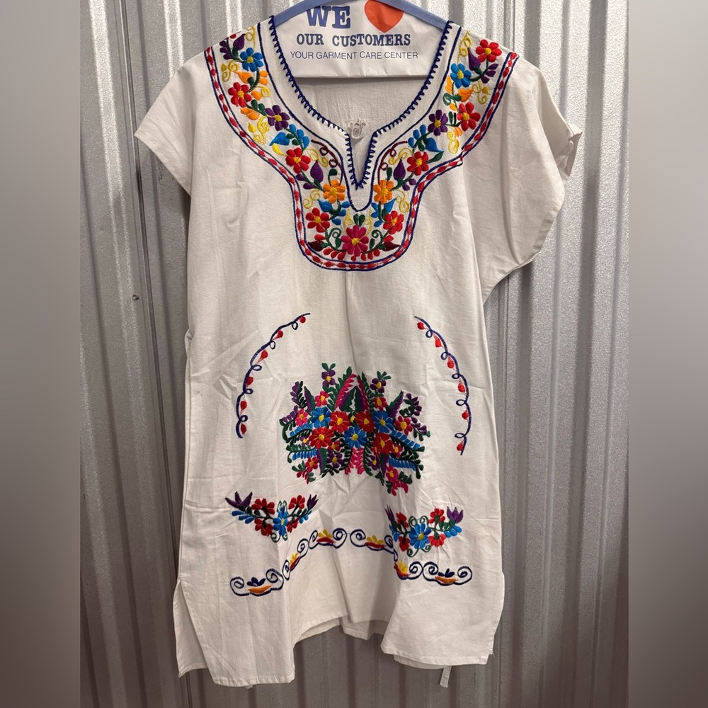 Embroidered White Mexican Mini Dress